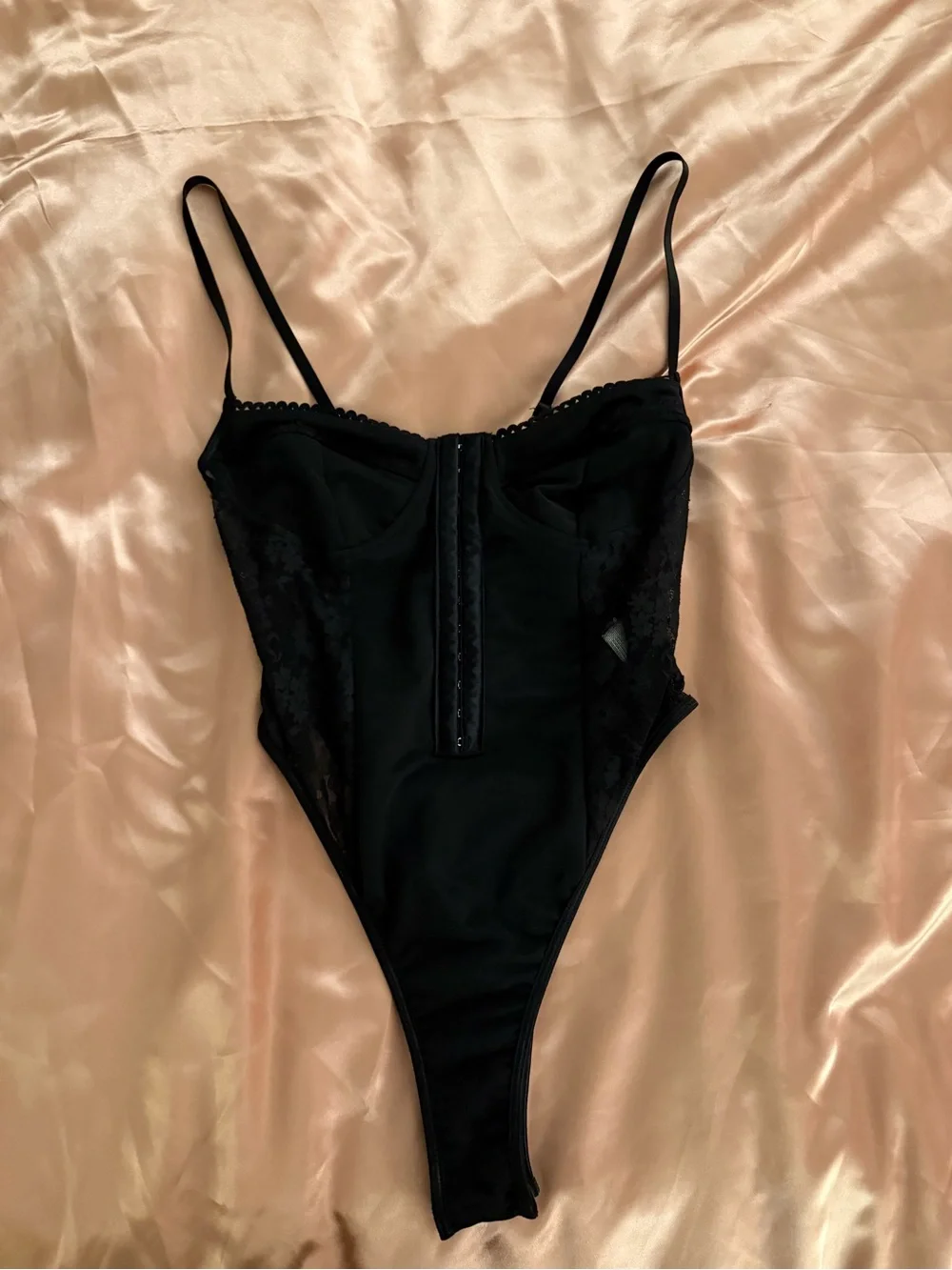 Black Lace-Panel Bodysuit - Women